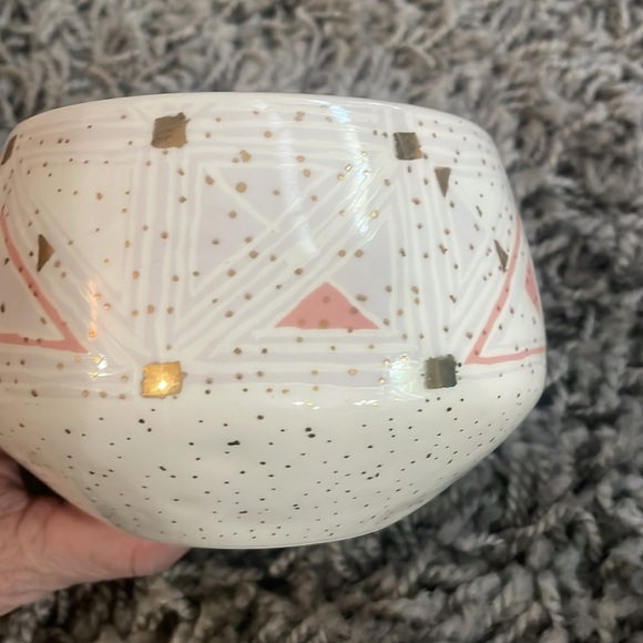 Anthropologie Oleanna Pink Gold Geometric Pattern Ceramic Coffee Mug Cup New - Picture 6 of 8